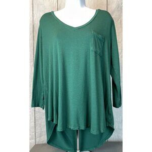 Merona XXL 3/4 Sleeve Green Tee with Front Pocket High Low